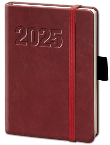 Terminkalender Wochenplaner Taschenkalender Buchkalender, 2026, ca. A6, rot, weiches Kunstleder, mit Gummiband, 1 Woche = 2 Seiten, bsb V-Book 02-0131