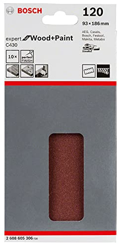 Bosch Accessories Bosch Professional Schleifblatt Expert (für Wood und Paint Holz und Farbe, Schwingschleifer, 10 Stück, Körnung 120, C430)