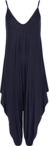 WearAll Women's Lagenlook Strappy Baggy Harem Jumpsuit Dress Top Playsuit Cami - Navy Blue - One Size