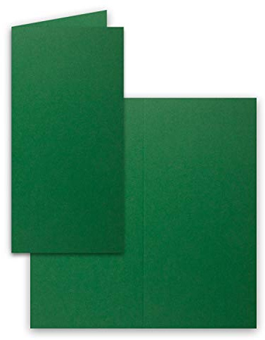 50x Falt-Karten DIN Lang - Dunkelgrün (Grün) - 10,5 x 21 cm - Blanko Doppelkarten - Klappkarten für Einladungen und Grußkarten zu Weihnachten und Geburtstag