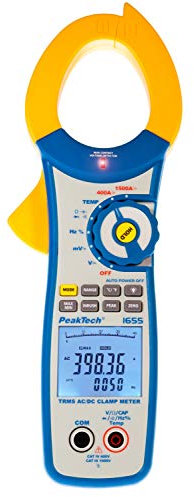 PeakTech P1655 – True RMS Stromzange für 1500A AC/DC – Digital Multimeter Strommessgerät mit 4000 Counts LCD Anzeige – Stromzange mit integriertem Spannungsdetektor – CAT III 1000 V CAT IV 600V