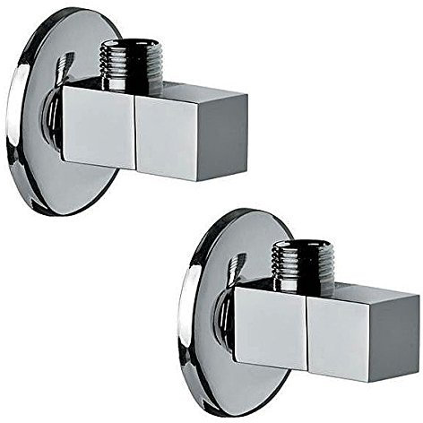 Sanixa EM2VA9201 2er Set Design Eck-Ventil quadratisch Messing verchromt Anschluss Ventil Waschbecken Spülbecken Armatur Absperrventil Eckregulierventil Küche & Bad