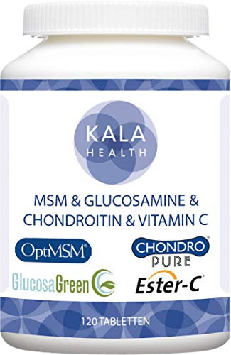 Kala Health – 120 Tabletten mit OptiMSM® (Methylsulfonylmethan), GlucosaGreen® (Glucosamin), ChondroPure® (Chondroitin) und Ester-C® (vitamin C), hochdosiert, frei von Hilfstoffe wie Magnesiumstearat und Siliciumdioxid