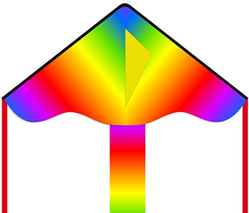 Ecoline Simple Flyer Radient Rainbow 85 Kinderdrachen Flugdrachen Einleiner Drachen zum steigen lassen wenig Wind ab 5 Jahre 42x85cm+1.5m Drachenschwanz inkl 17kp Polyesterschnur 25m auf Griff 2-5 Bft
