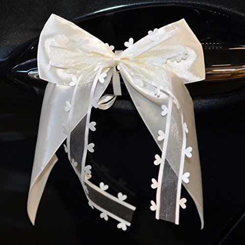 Miya@ 10 hochwertige Handgemacht Beige Antenneschleifen mit Herzschleifen aus Satin, Auto Schleifen, Hochzeit Deko, Autoschmuck
