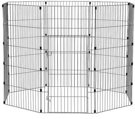 Iris Ohyama, Laufstall, Freilaufgehege, Hundehütte, Hundezwinger, Käfig für Hunde, Katzen, Kaninchen, 1.7 m², 8 Panels /B60 x H121 cm, WPC-48, Schwarz