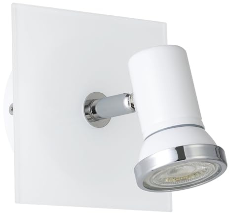 EGLO LED Wandlampe Tamara 1, Wandleuchte Bad Badezimmer | Lampe aus Metall in Weiß, Chrom und Glas, Feuchtraumleuchte, Spot inkl. GU10 Leuchtmittel, warmweiß, IP44