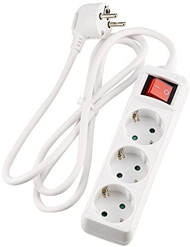 Kopp Steckdosenleiste 3-Fach mit Schalter, mit 45° gedrehten Steckdosentöpfen , mit erhöhtem Berührungsschutz, mit 1,4m Zuleitung H05VV-F3G1,5mm², 16A, 250V, Farbe arktis-weiß, 129713007