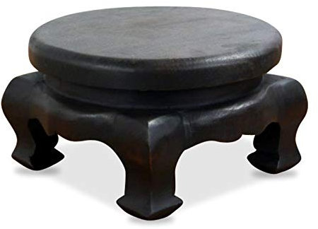 livasia Opiumtisch aus Massivholz – Ø30cm, 17cm hoch – Handgeschnitzter Beistelltisch Holz aus Thailand, Nachhaltig, Robust und Ästhetisch, Setzt Dekorative Akzente als Sofatisch (Schwarz)