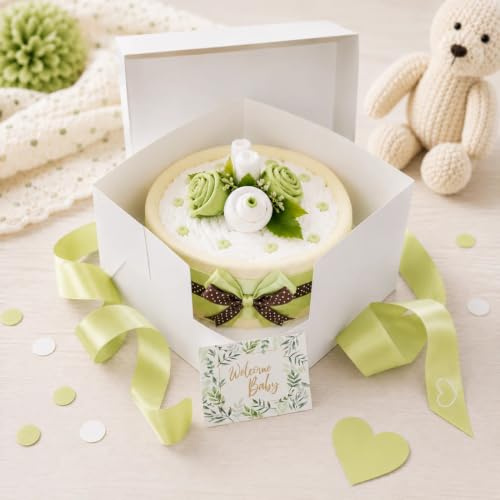 Neutre gâteau de couches dans cakebox – Cadeau de Naissance, Baby Shower & Baby Rainshower – dubistda