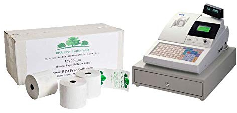 Kassenrollen, scharf, 57 mm, 20 Rollen, BPA-frei, BPA-frei, BPA-frei, BPA-frei, BPA-frei.