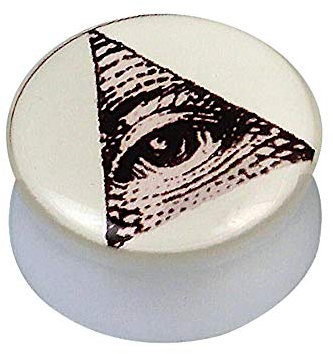 CHICNET Plug Flesh Tunnel Ohr Piercing Damen Herren Dehner aus Acryl in beige schwarz weiß. Allsehendes Auge Dreieck Pyramide, Double Flared, Größen 6mm - 20mm