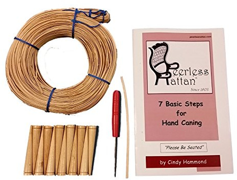 Complete Chair Caning Kit, Includes 270' of Cane, Awl, 12 Pegs, Full Color Instructions by Cindy Hammond, Pegging Material & 4mm Binder Strip (Fine-Fine 2.25mm)