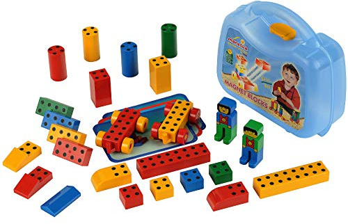 Theo Klein Manetico Set di Base, Medio 25 mattoncini magnetici Colorati 6 schede con Istruzioni di Montaggio Dimensioni Valigetta 19 cm x 8,5 cm x 21 cm Giocattolo per Bambini a Partire da 1 Anno