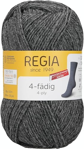 REGIA 4-fädig Uni 9801276-00044 mid-grau streaked Handstrickgarn, Sockengarn, 50g Knäuel