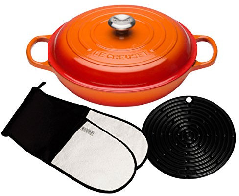 Le Creuset Signature Cast Iron Shallow Casserole with Accessories, 30 cm - Volcanic