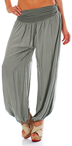 Malito Pantaloni alla Zuava Aladin Harem Pantaloni Boyfriend Sbuffo Pump Baggy Yoga 1482 Donna Taglia Unica (Oliva)