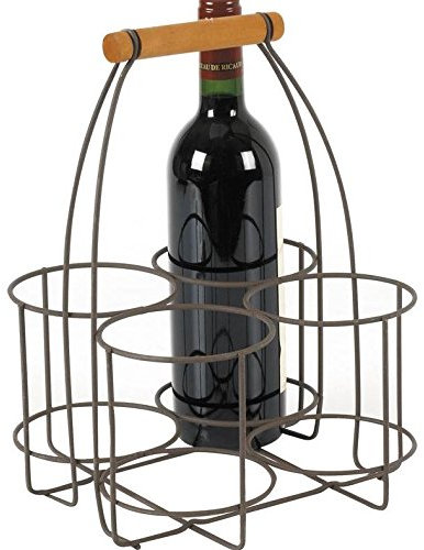 AUBRY GASPARD Porte-Bouteilles en métal Vieilli et Bois 4 Bouteilles.