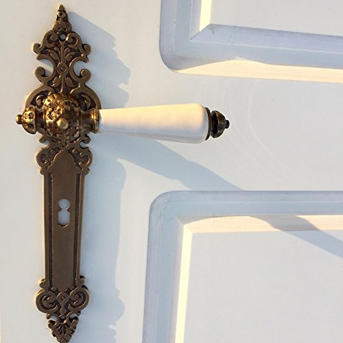 Exquisiter Innentür Beschlag Messing, Türdrücker Porzellan Griff in Antik-Weiß