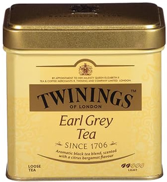 Twinings Earl Grey Loose Tea Tins, 7.05 Ounce Tins (Pack of 1), Smooth, Flavourful, Robust Black Tea Leaves, Caffeinated, Enjoy Hot or Iced