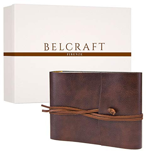 Tivoli Medium Recycled Leather Bound Photo Album, MADE IN ITALY, Memory Photo Album, Scrapbook, Picture Album 6x4, A5 (16x21 cm) Brown