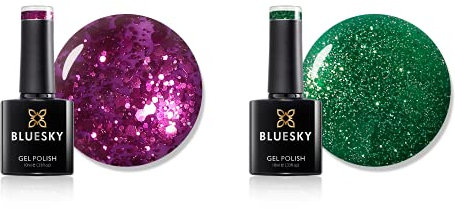Bluesky Gel Nail Polish Set, Duo, Secret Santa 63901 And Elf 63902, Purple, Green, Glitter, Long Lasting, Chip Resistant, 10 ml (Requires Drying Under UV LED Lamp)