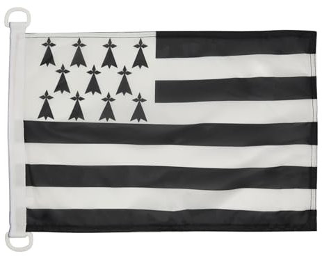 AZ FLAG - Drapeau Bretagne - 45x30 cm - Pavillon Nautique Breton - France Spécial Bateau Et Extérieur En Maille Bloquée Avec Anneaux Plastiques Intégrés - 30g