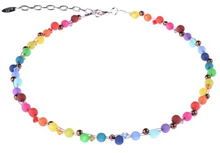 Adi-Modeschmuck zarte Kette Johanna | leuchtend bunter Materialmix, Polaris- und Glasperlen, handgefertigt in Berlin
