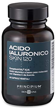 BIOS LINE Principium Acido Ialuronico Skin 120, Integratore collagene con acido ialuronico e vitamina c, Integratore pelle naturale senza glutine e senza lattosio, 60 capsule vegetali