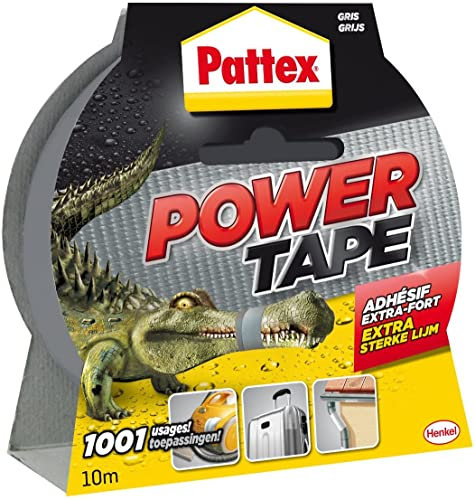 Pattex Power Tape, Ruban adhésif gris de 10m, extra fort pour charges lourdes, Bande adhésive toilée tous supports, Rouleau adhésif étanche