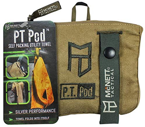 GEAR AID Tactical PT Pod Microfiber Towel, Fast-Drying Lightweight Fitness & Training Towel with Built-in Pocket and Hang Loop, 20 x 32, Coyote