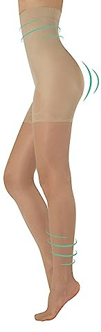 CALZITALY Collant Sculptant Gainant, Collant Taille Haute, Collants Compression Moyenne 8 mm/Hg | S, M, L, XL, XXL, 3XL, 4XL | Noir, Naturel | 20 DEN | Made in Italy (M, Beige/Naturel)