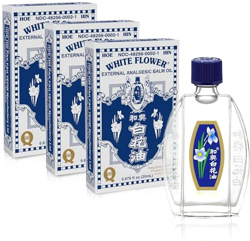 White Flower Analgesic Balm Embrocation Medicated Oil (Hoe Hin Pak Fah Yeow) (20ml/ Pack of 3)