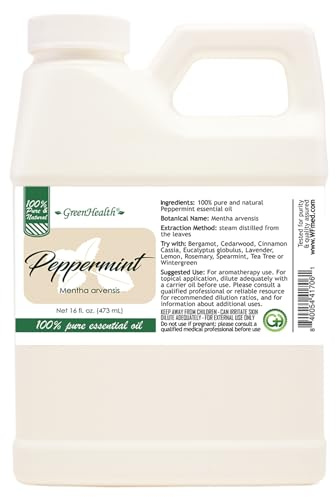 GreenHealth Peppermint Essential Oil – 16 fl oz | 100% Pure & Uncut | Heavy-Duty Plastic Jug | FDA Compliant, Space-Saving Container | for Aromatherapy, Soap, Candles, Cleaning, DIY