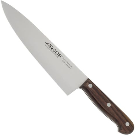 Arcos Serie Atlántico - Cuchillo Chef 8 con Hoja Acero Inoxidable Nitrum y mango madera rosa marrón - Diseño elegante y duradero (tamaños 7 o 8). Serie Atlántico. Color marrón. | Hoja de acero Nitrum con mango de madera de palo rosa. Diseño elegante y duradero, marrón.