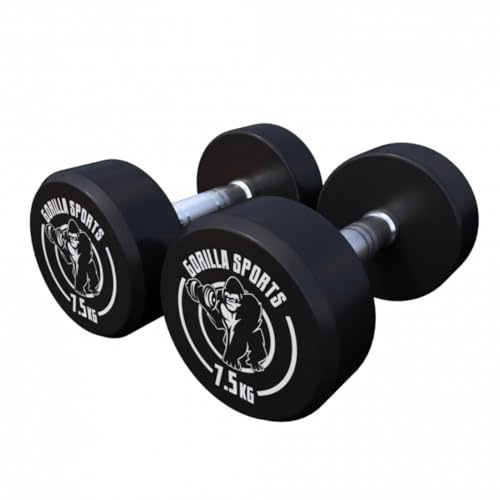 GORILLA SPORTS® Kurzhanteln 2,5–40 kg, einzeln oder 2er Set, gummiert | Schwarze Rundhanteln mit massivem Gusseisenkern und rutschfesten, gerändelten Chromgriffen; bodenschonendes Hantelset