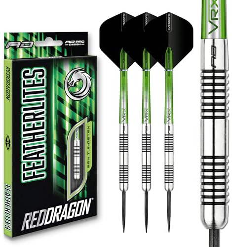RED DRAGON Featherlite 7: 18g Tungsten Darts Set with Flights and Stems