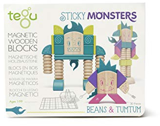 Tegu Sticky Monsters BEANS & TUMTUM Magnetisches Holzblock-Set - 30 Stück