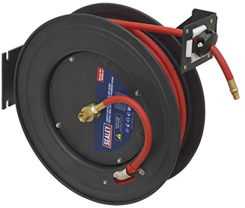 Sealey 20m Retractable Air Hose Metal Reel Ø10mm ID Rubber Hose - SA85
