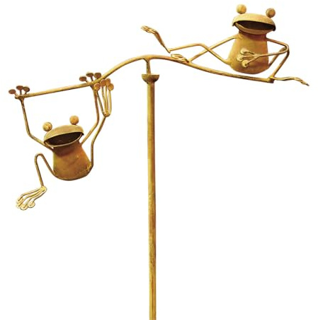 Red Carpet Studios Garden Stake Decorative Metal Balancing Buddies Yard Art, 20 Tall, Rustic Frogs