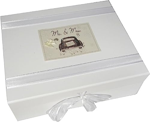 White Cotton Cards Mr and Mrs Wedding Large Keepsake Box Wedding Car Range