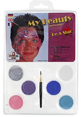 Eulenspiegel - Schmink-Palette My Beauty, 6 Farben | Mit 5 Schminkfarben, 1 Glitzer, Pinsel & Anleitung, für ca. 60 Masken, für Karneval & Mottopartys