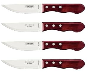 Tramontina JUMBO 4 Steakmesser, Wellenschliff, rostfreier Edelstahl, scharf, spülmaschinenfest, FSC-zertifizierte Holzgriffe, ergonomisch, 4-teiliges Set, Messerset