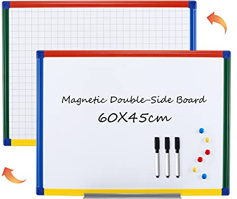 Swansea Whiteboard für Kinder, 60x45cm, Doppelseitig, Kleine Magnettafel Kinder Wand mit Maker für Schüler, Klassenzimmer, Schulmaterial, Lernen