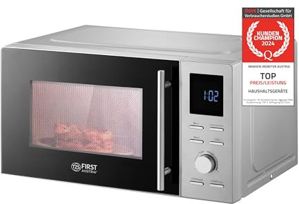 TZS First Austria Mikrowelle mit Grillfunktion | 20L Kapazität (brutto) | Schnellstartfunktion | LCD-Display | 8 Automatikprogramme | Edelstahl