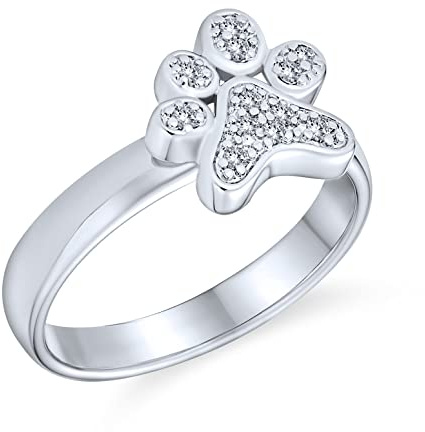 Bague Empreinte Patte Chien Chat Chiot Chaton Amoureux Des Animaux Meilleur Ami Cz Pavé Pour Femmes En Argent Sterling .925