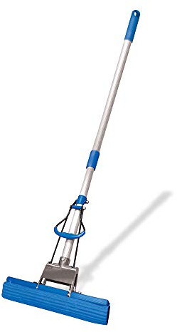 York PVA Schwammmopp Bodenwischer mit Auswringfunktion Saugstarker Wischmopp Ohne Eimer Teleskopstiel Schwamm Mop Parkett Reinigung Laminat Fliesen Holzboden Tierhaarentferner Profi Einhand Bedienung