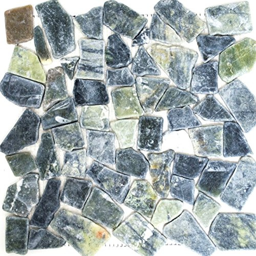 Mosaik brott/ciot mix grå-grön marmor natursten kök, mosaiksten format: 15–69 x 8 mm, bågstorlek: 315 x 315 mm, 10 ark