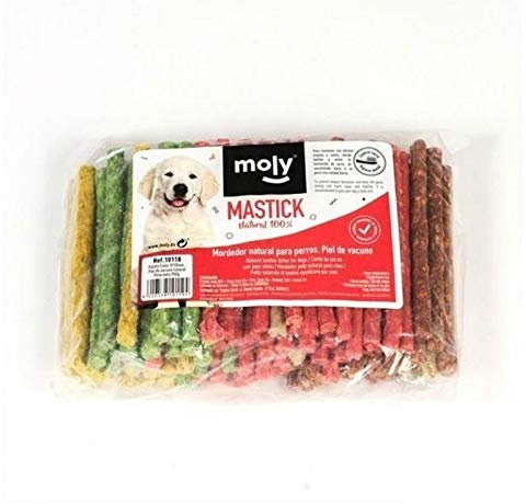Moly Coloured Sticks for Dogs 100 Units | Natural Cowhide Snack | Chewable Reward | Cares for Dog Dental Health | Ideal for Training