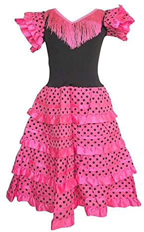 La Senorita Robe Espagnol Flamenco / Costume - pour Filles / Enfants - Rose / Noir - Taille 152-158 - Longeur 105 cm